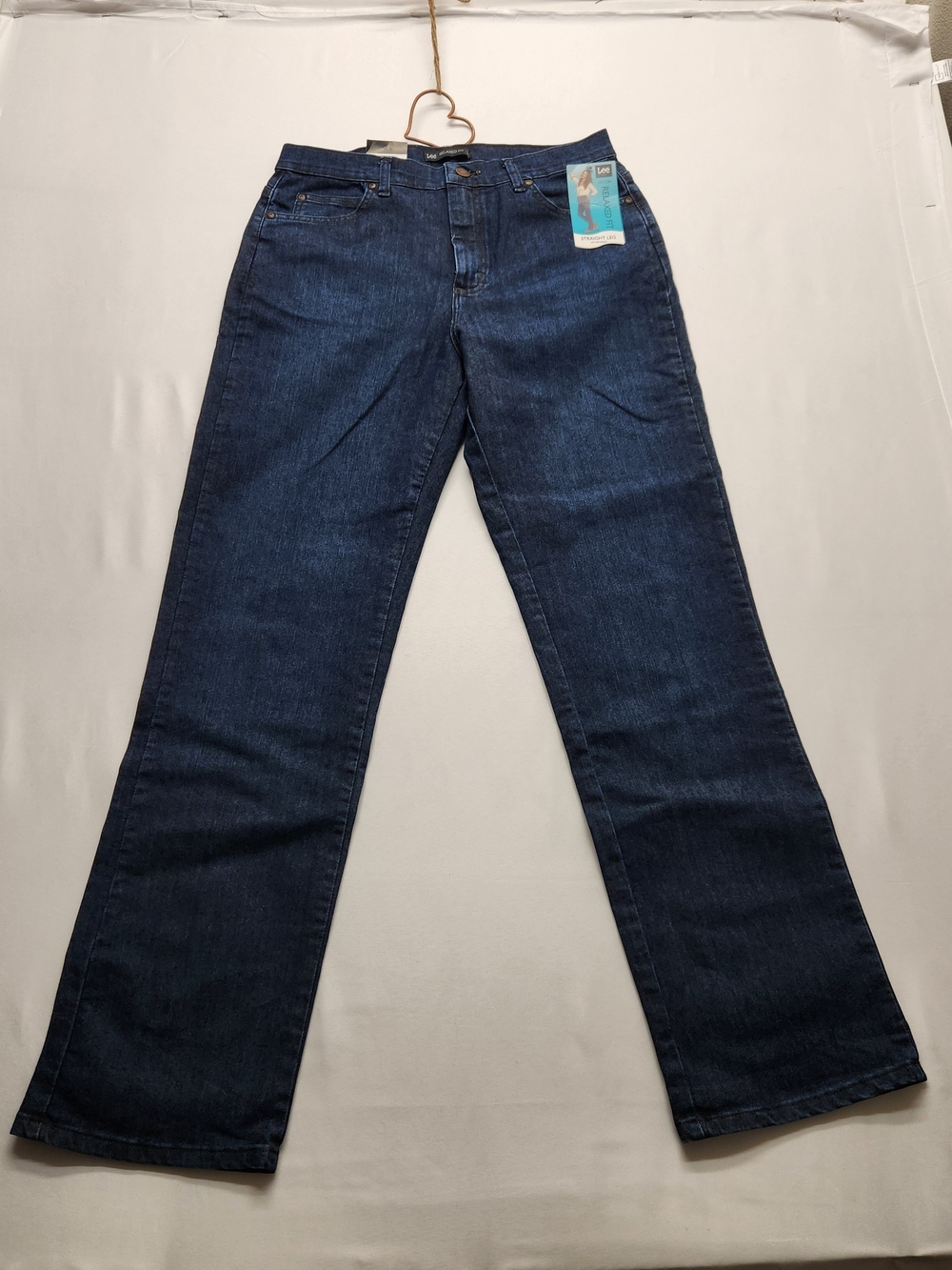 ⭐️NWT Lee Womens Relaxed Fit Straight Leg Jeans 12 Long Dark Wash Denim Stretch